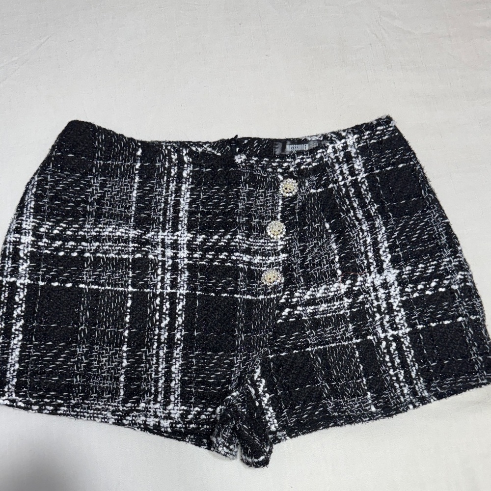 Missguided High Waist Black and White Checkered Shorts